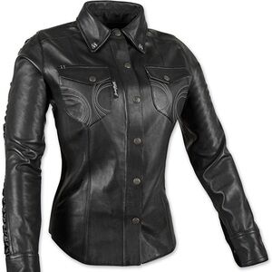 Women's Black Leather Button-Front Jacket